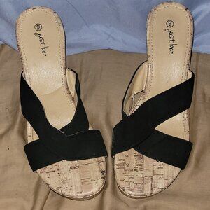 Black wedged Sandals w/ Faux Cork Heel
